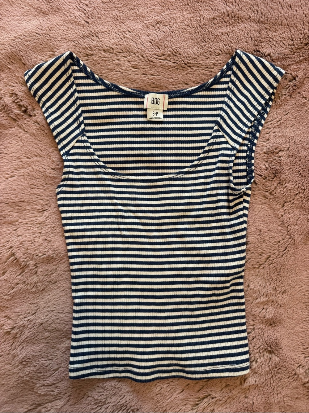 BDG Navy and White Striped Ribbed Scoop Tank